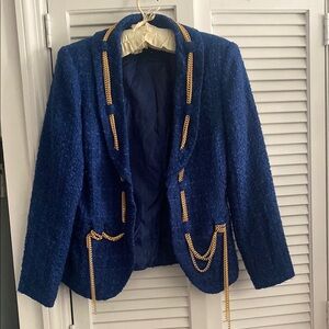 Chic Blue Blazer with Gold chain Accents